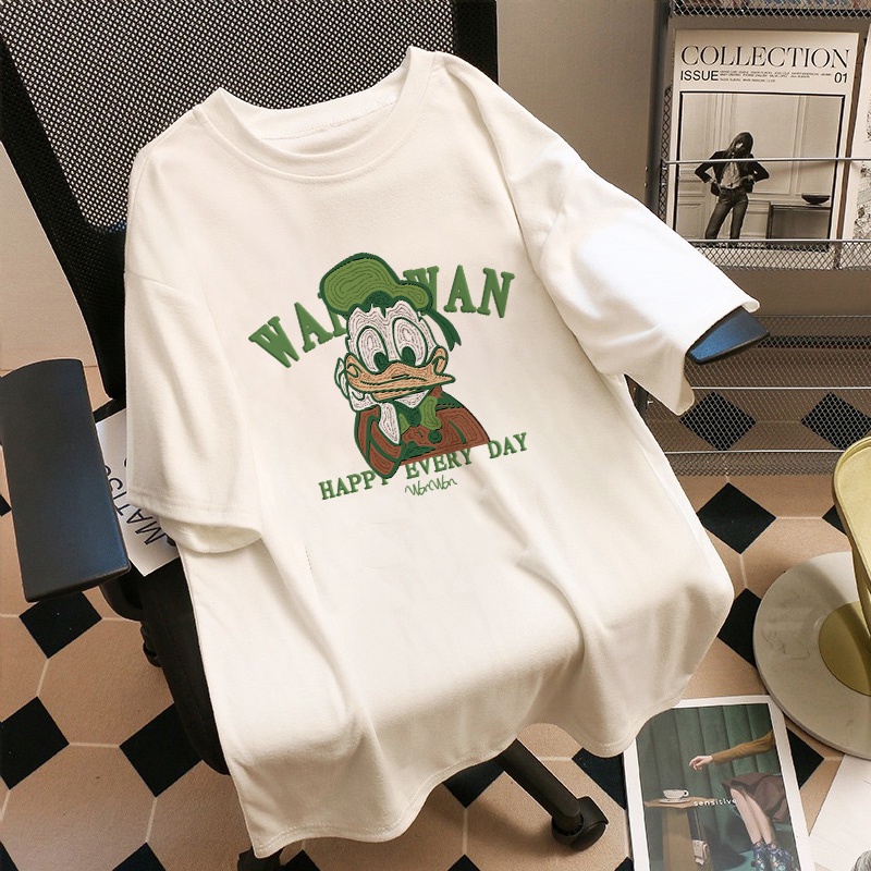 Áo thun NRVP 100% cotton tay ngắn dáng suông in họa tiết hoạt hình phong cách Hàn Quốc thời trang unisex size 3XL