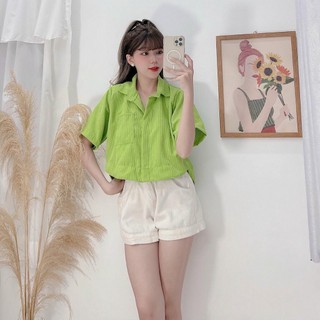 Áo cổ bẻ trụ có túi nút nhung vạt ngắn dài