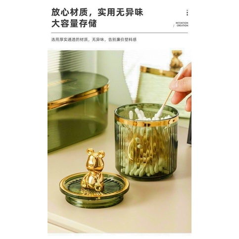 LỌ ĐỰNG TĂM, TĂM BÔNG CHẤT LIỆU ACRYLIC NẮP HÌNH GẤU ĐÁNG YÊU
