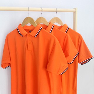 {giá sỉ} Áo Thun Polo Phối Cổ 3 Sọc Màu Cam Nam Nữ Ngắn Tay Cổ Bẻ Vải Cá Sấu Mát Lạnh Ảnh Chụp Thật giá rẻ