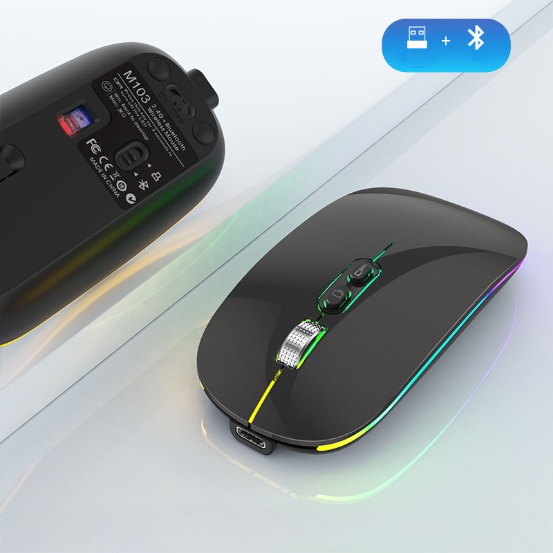 Chuột Không Dây Bluetooth FMOUSE M103 pin sạc không ồn LED RGB cho máy tính - Hàng Chính Hãng