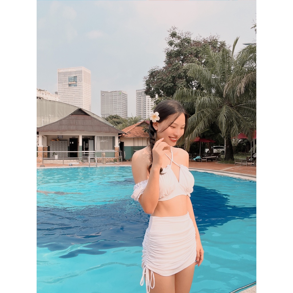 BIKINI TAY BỒNG PHỒNG PHỐI VÁY DÂY RÚT SEXY CAO CẤP - Aster - TAPI - 001
