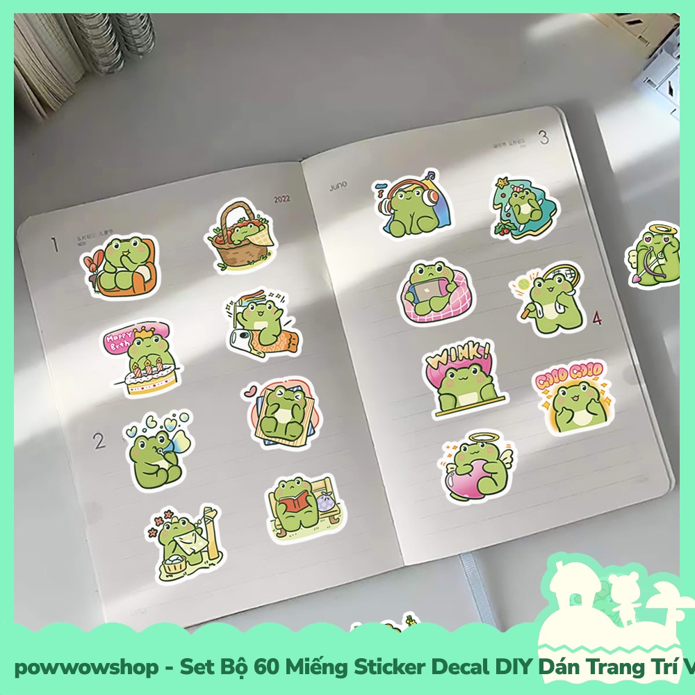 [Sẵn VN - Hỏa Tốc] Set Bộ 60/44 Miếng Sticker DIY Chống Thấm Nước Dán Trang Trí Vật Dụng Phong Cách Hoạt Hình Happy Frog
