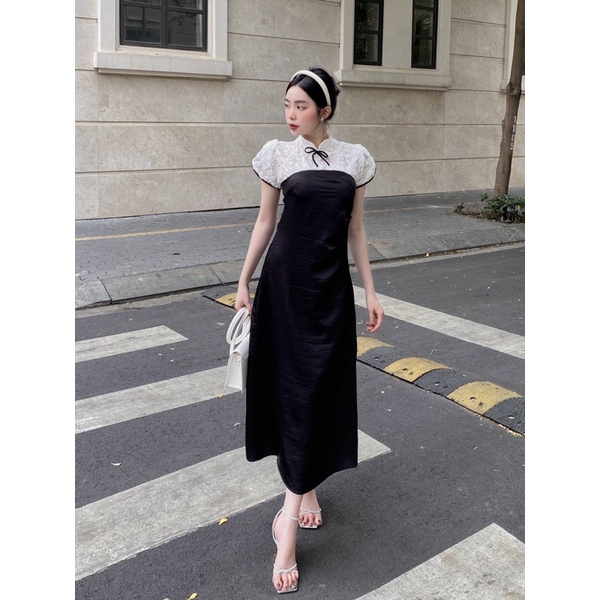 Mell11 dress - Váy dài phối ren hoa nổi Onmellem