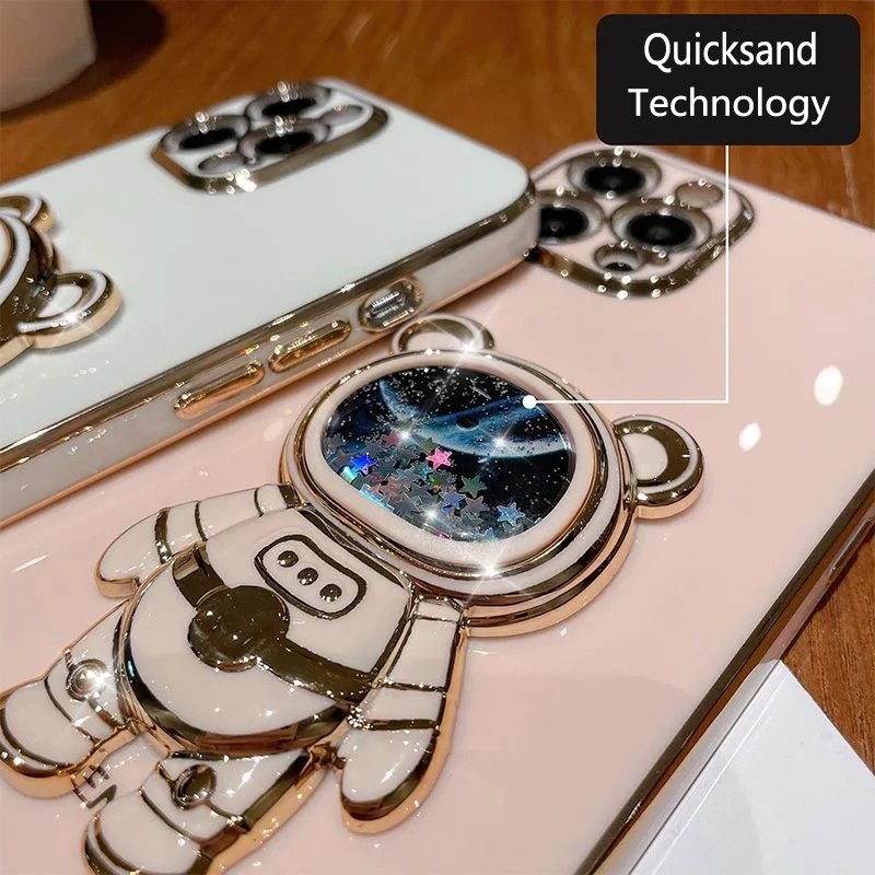 Ốp Điện Thoại Kim Tuyến Nước Hình Gấu Phi Hành Gia Sang Trọng Cho OPPO A53 A33 A52 A83 A92 A91 A31 A9 A5 2020 A3s