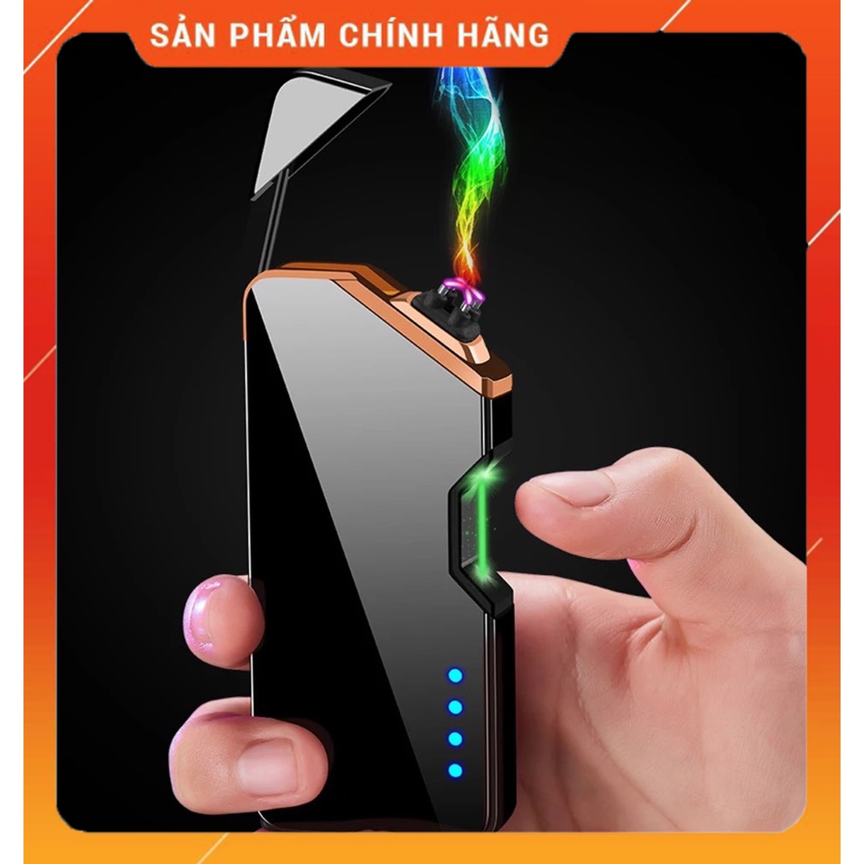 Quẹt Điện Plasma Cảm Ứng Laser 4 Tia Plasma Chống Gió - Có Đèn Led Hiển Thị Mức Pin