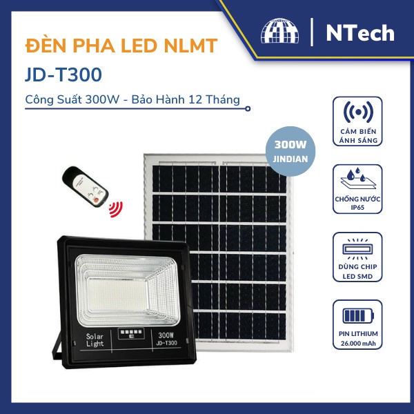 Đèn năng lượng mặt trời 300w JD-T300 JINDIAN - Khung Nhựa ABS - BH 1 năm