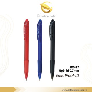 Bút Bi Bấm Nhật Bản Pentel BX417 | Trơn Mượt Không Đọng Mực | Ngòi 0.7mm (Xanh, Đỏ, Đen)