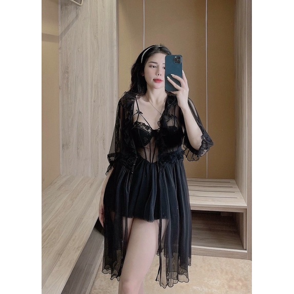 ♥️Hàng QC♥️Set váy ngủ kèm áo choàng ren xuyên thấu sexy _Thanhhien997_ren cao cấp, mỏng manh 751. | BigBuy360 - bigbuy360.vn
