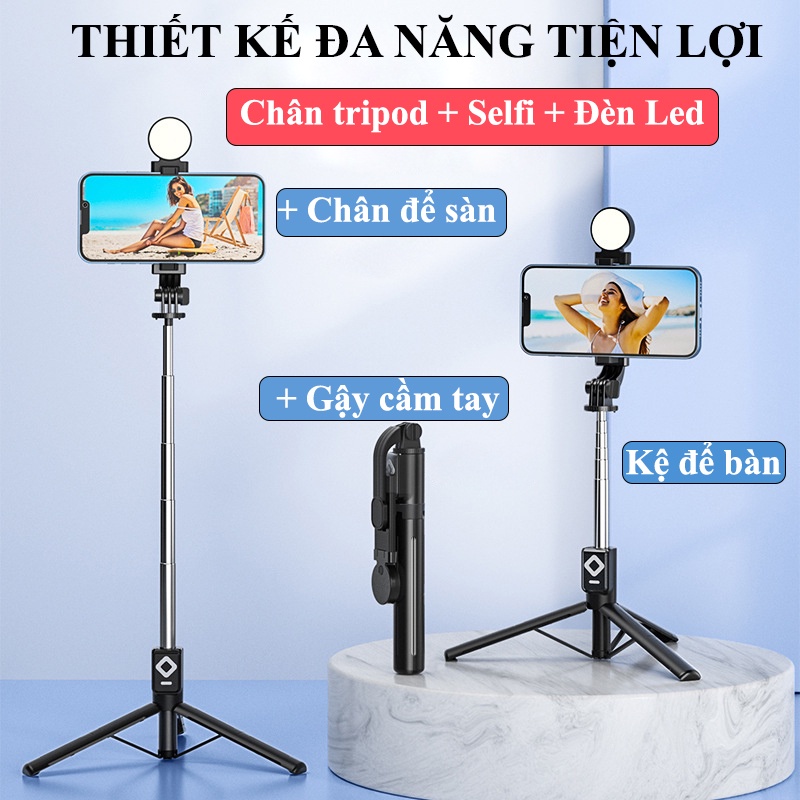 Gậy Chụp Ảnh 3 Chân Có Đèn Selfie B11s- Tripod Điện Thoại Kéo Dài 110cm Dùng Chụp Hình Livestream Quay Video - HOLOCOM