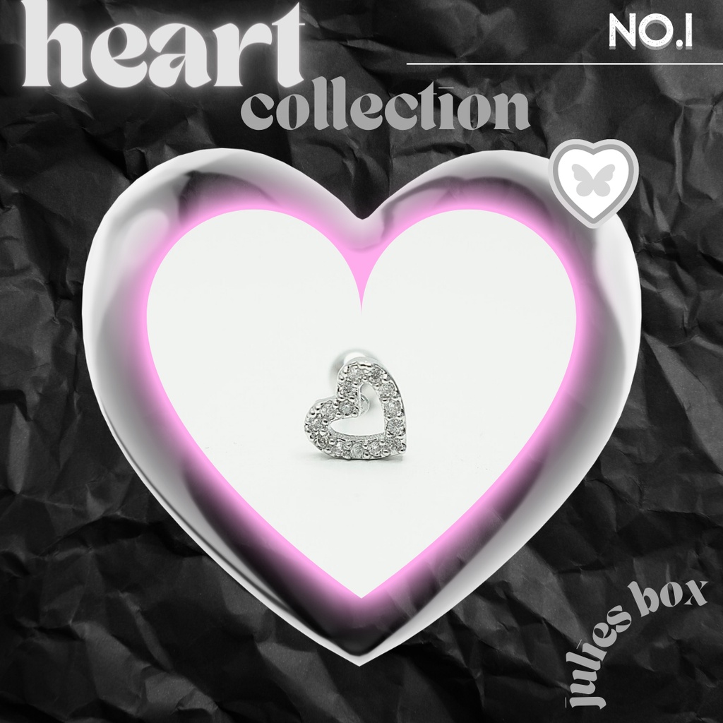 [1 Chiếc] Khuyên Tai Heart No.1 Đính Đá Màu Bạc Không Gỉ Sét Không Ngứa Bông Tai Unisex Julies Box 66