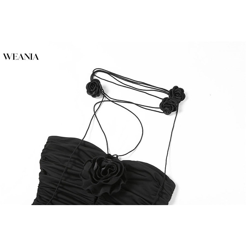 Đầm Hoa Hai Dây Xếp Ly Hở Vai Thời Trang Đường Phố Cho Nữ