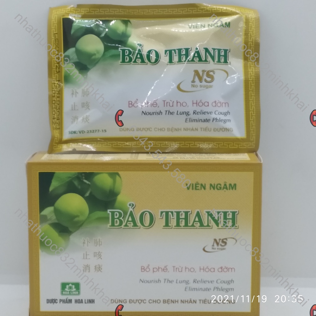 Viên ngậm Bảo Thanh hộp 20 viên - Bổ phế, trừ ho, hóa đờm