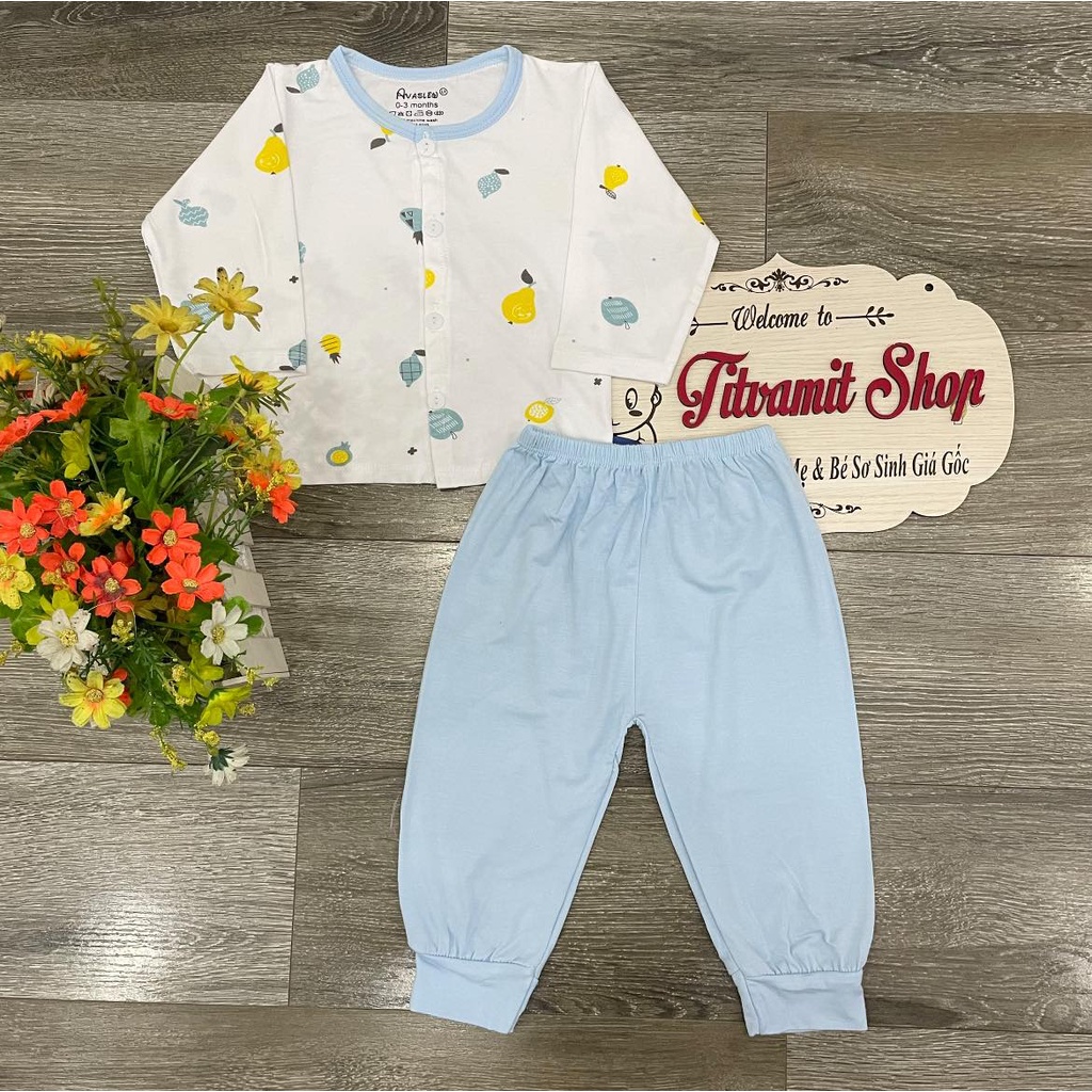 [Vải giãn 4 chiều] Bộ dài avalew cúc giữa áo trắng quần màu cho bé trai, bé gái