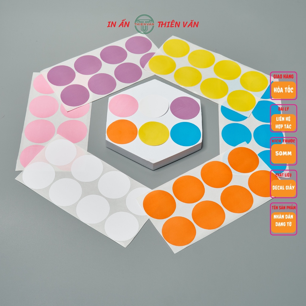 Nhãn Dán Tem Tròn Chấm Bi Thiên Văn, Phi 15mm - 20mm - 30mm - 40mm - 50mm - tem đánh dấu, tem dán lỗi, tem phân loại