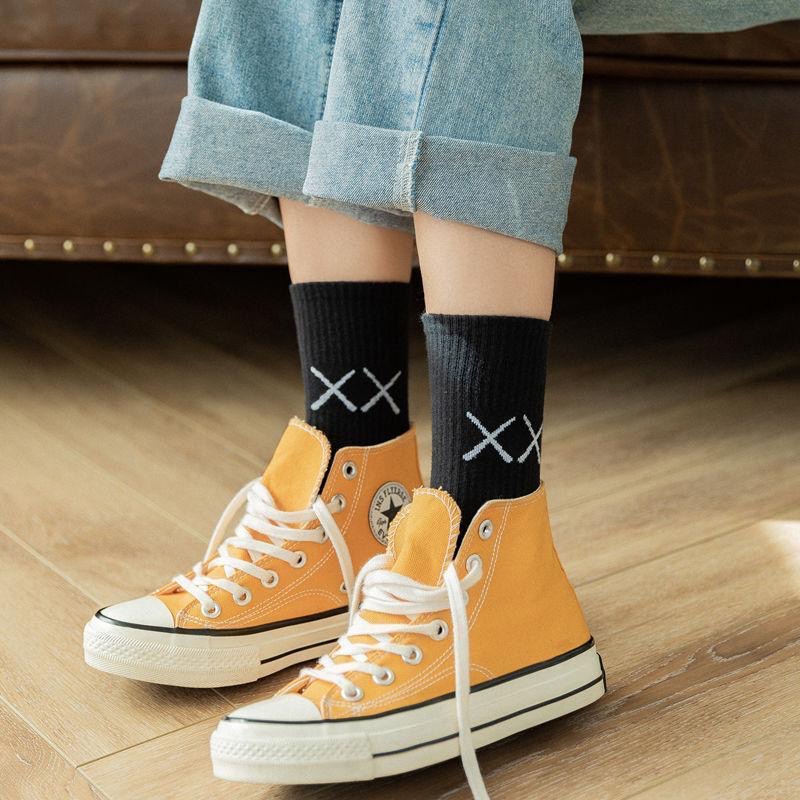 Tất cao cổ hình XX phong cách đường phố Cotton Polyester, vớ ống cao thể thao thoáng khí màu cơ bản chất liệu cao cấp