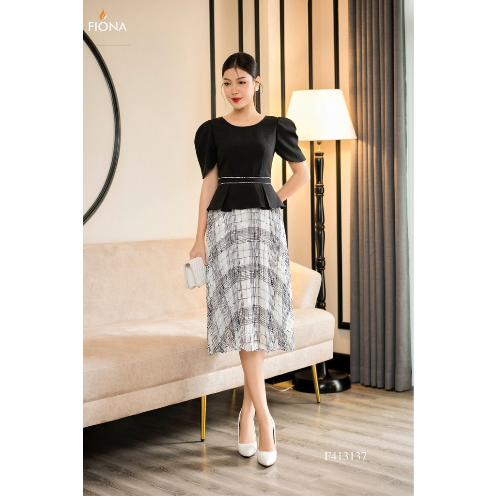 Đầm công sở nữ Fiona dáng xòe cổ tròn tà peplum phong cách Hàn Quốc F413137