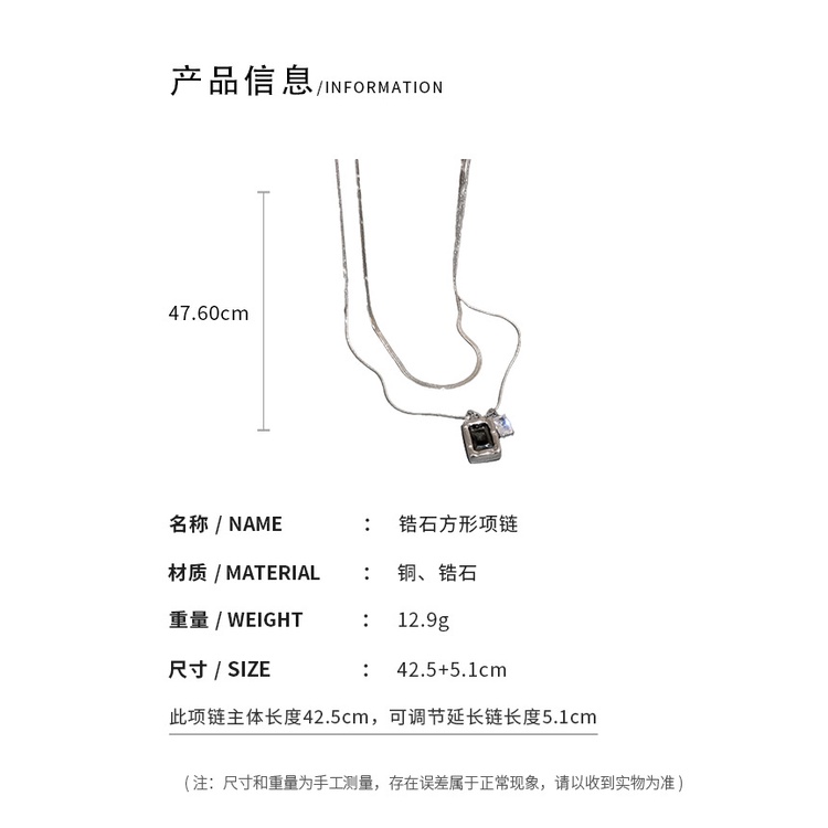 Dây Chuyền Hai Mảnh Mặt Vuông Đính Đá Zircon Cao Cấp Phong Cách Hàn Quốc Đơn Giản Hợp Thời Trang