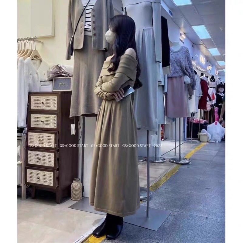 VÁY TRỄ VAI TRƠN LEN TĂM DÁNG DÀI VTVDDT