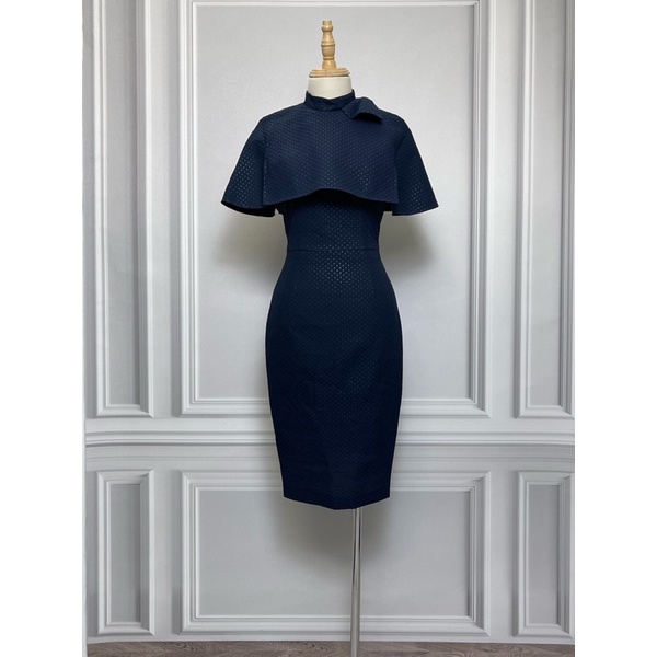 V1244 Váy chấm bi ODELIA hàng hiệu chính hãng thời trang nữ màu xanh than size S secondhand thanh lý ký gửi