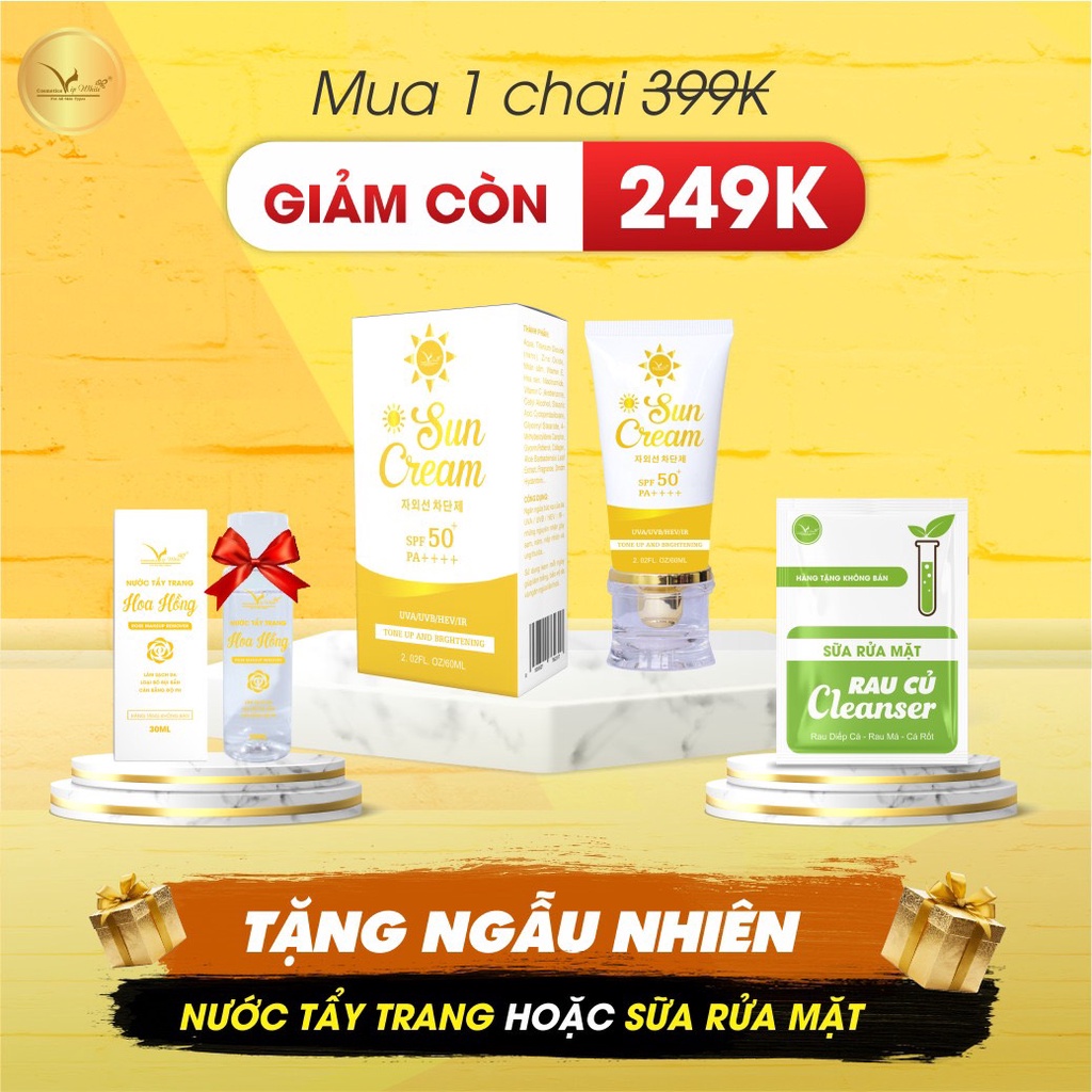 Kem Chống Nắng Vip White Tặng Nước Tẩy Trang Hoa Hồng [chính hãng]