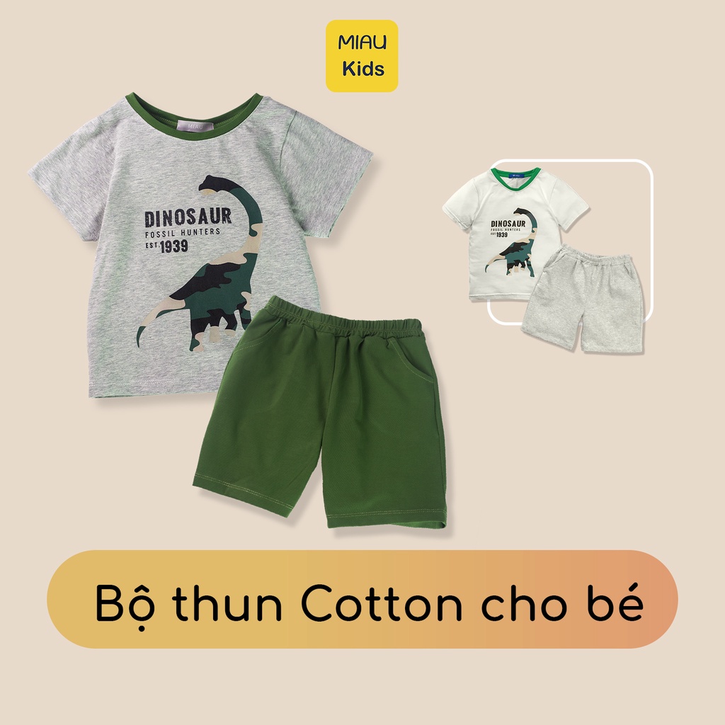 Đồ Bộ Bé Trai In Hình Khủng Long Rằn Ri, Thun Cotton Mịn Mát Cho Bé Đến 55Kg Mặc Nhà Mặc Đi Học Đi Chơi Đều Thích