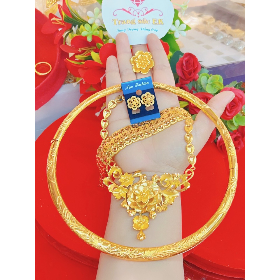 Set bộ trang sức cưới cô dây chuẩn 24.k kèm hộp nhung E.506