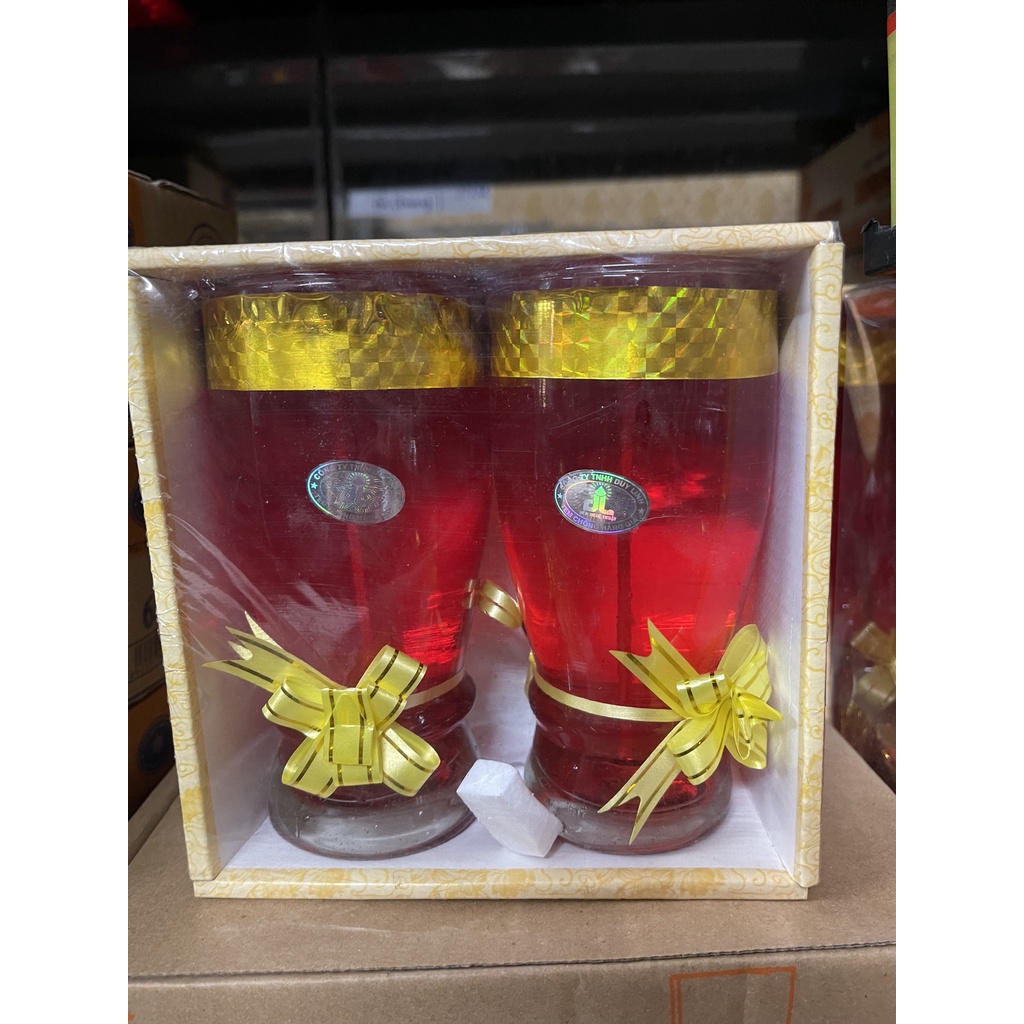 Đèn cầy nến cốc ly dạng sáp lỏng màu đỏ thủy tinh cao cấp thờ cúng thắp hương ban thờ