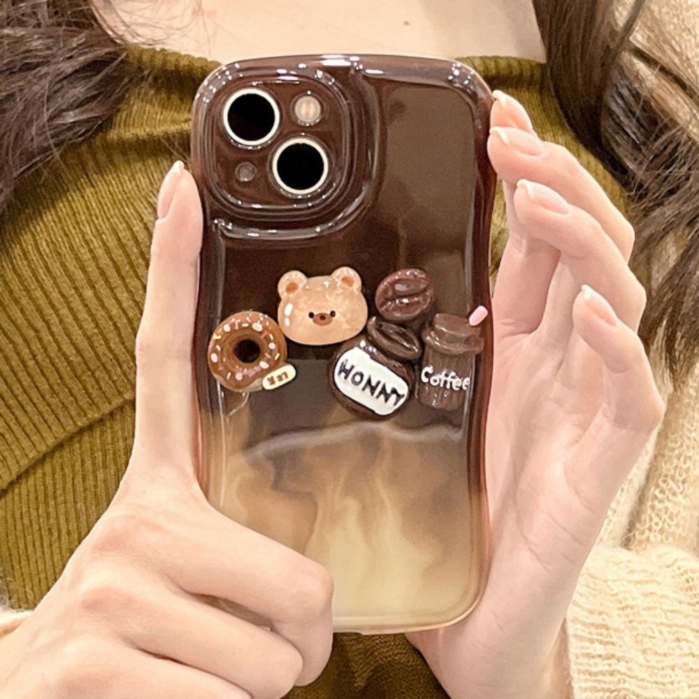 Ốp Điện Thoại TPU Mềm Chống Sốc Hình Gấu 3D Màu Gradient Cho IPhone 11 12 13 14 Pro Max 14 Plus