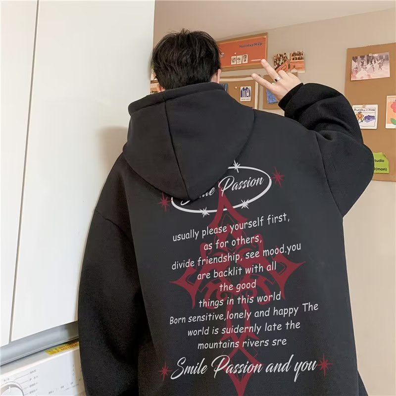 Áo Hoodie Tay Dài Dáng Rộng In Chữ Vui Nhộn Thời Trang Mùa Thu Cho Nam Sinh Size M-8XL