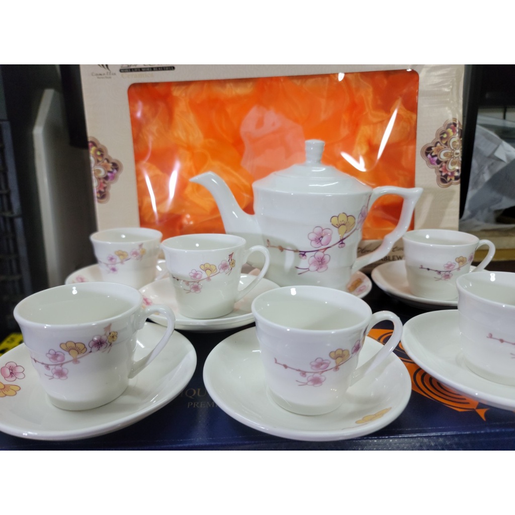 BỘ ẤM CHÉN PHA TRÀ HOA ĐÀO MÙA XUÂN - GỐM SỨ CAO CẤP