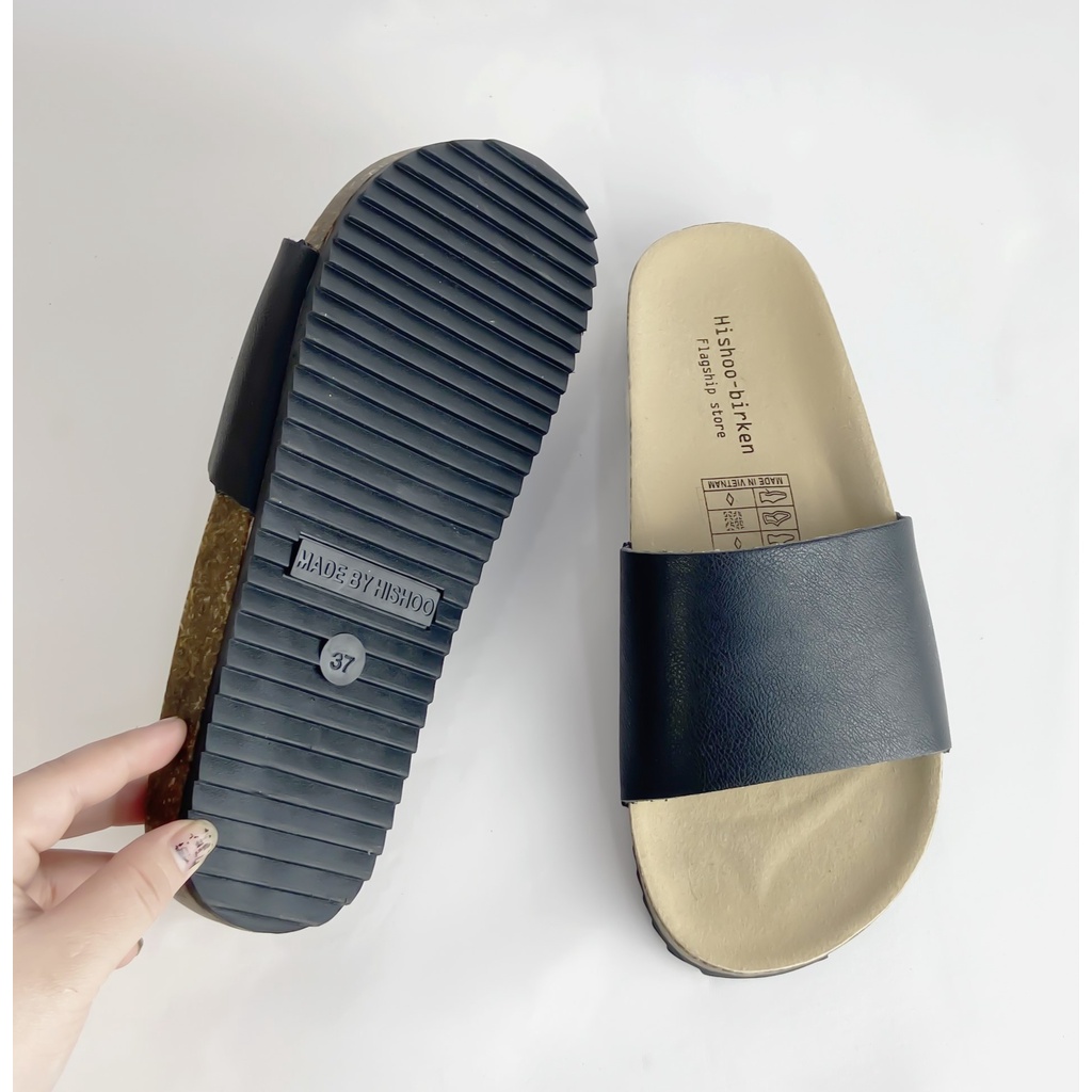 Dép Đế Trấu Nam Nữ Birken Quai Ngang Da Tổng Hợp Hishoo S114