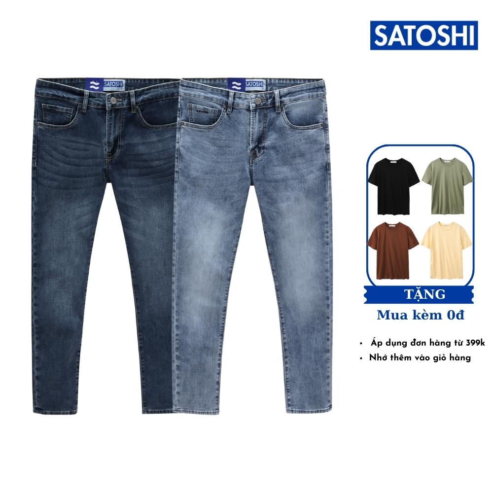 | Satoshi| Quần jean nam SAQJ74 quần Jean nam xanh wash basic Straight fit co giãn thoải mái