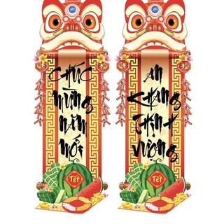 Decan Múa lân - Thần tài - Bánh chưng tét-   Hoa mai - hoa đào -  - Lân dán kiếng dán tường phụ kiện trang trí tết