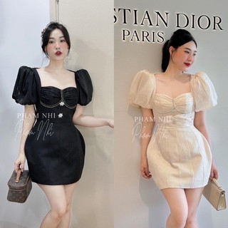 váy tiểu thư cổ vuông tay phồng sang chảnh
