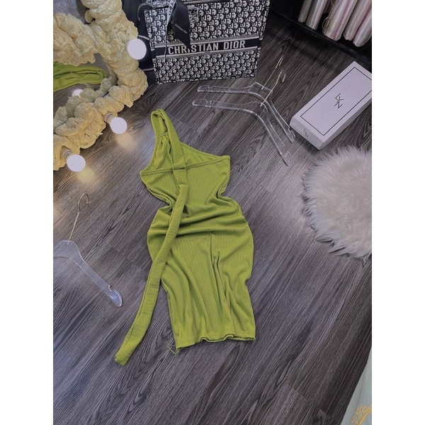 Đầm Body Gân 1 Vai , Dáng Ôm Ngắn Tôn Dáng