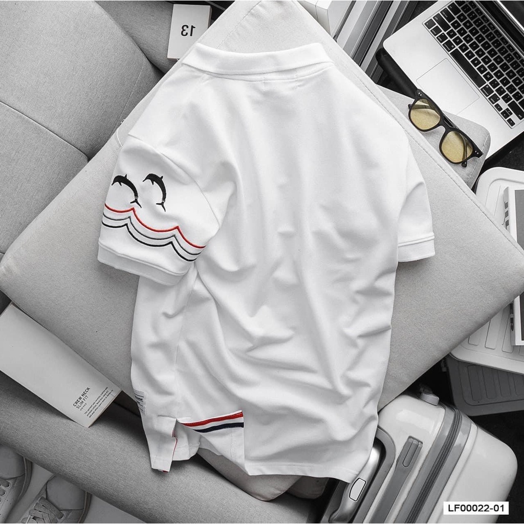 Áo polo nam cá mập chuẩn fom đẹp nét 2 màu cơ bản, áo thom cá mập