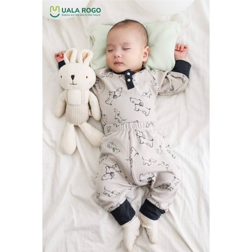 Bộ Dài Tay Nỉ Cotton Organic Thu Đông Cho Bé Trai, Bé Gái, Hãng UALA ROGO, Siêu Mềm Mịn, Size 6M-5Y