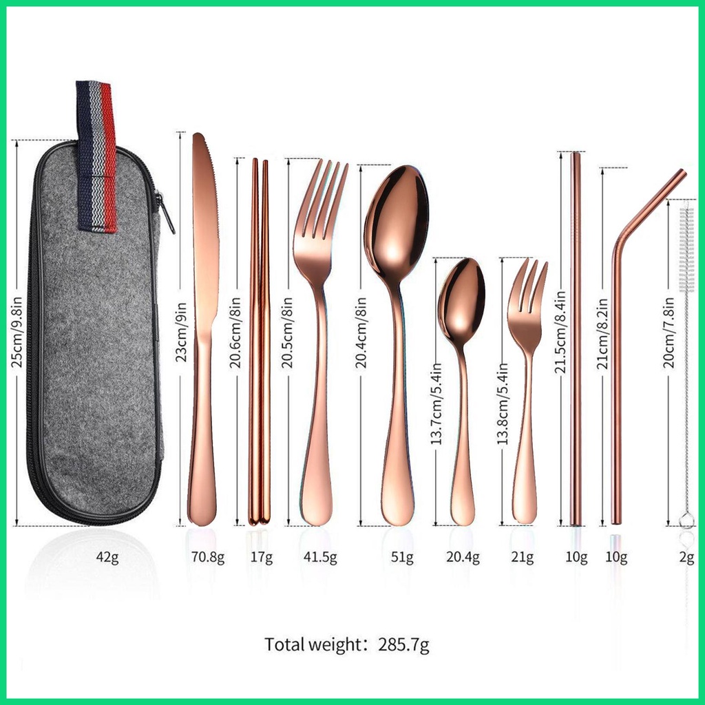Bộ 9 Món Muỗng Nĩa Bằng Thép Không Gỉ Di Động Dễ Lau Chùi