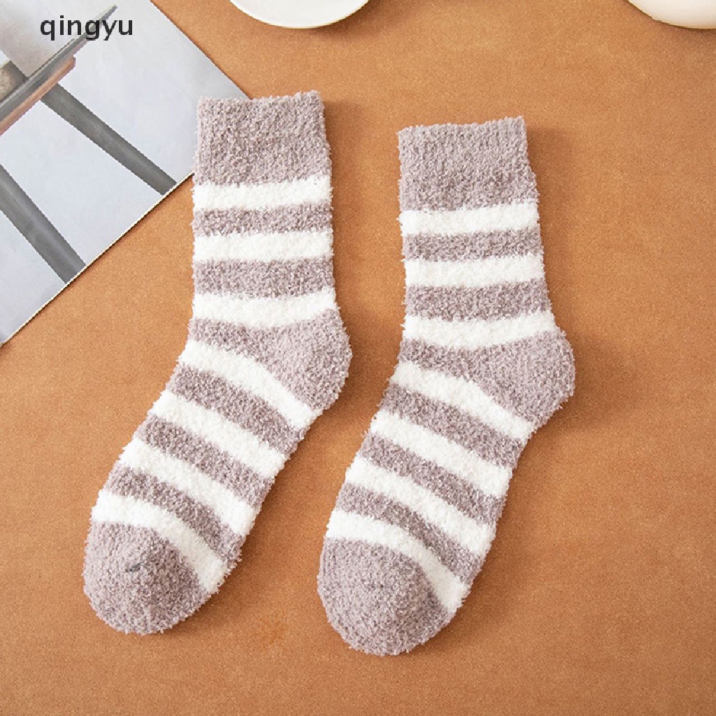 Qingyu 1 Đôi Vớ Lông Cừu San Hô Dày Giữ Ấm Mùa Đông Kẻ Sọc Màu Trơn Dành Cho Nam Ngủ Bán Chạy