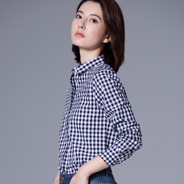 Áo sơ mi cotton thuần khiết MULTIPLICATION FF tay dài kẻ sọc caro nhỏ thời trang thu đông hàng mới 2023