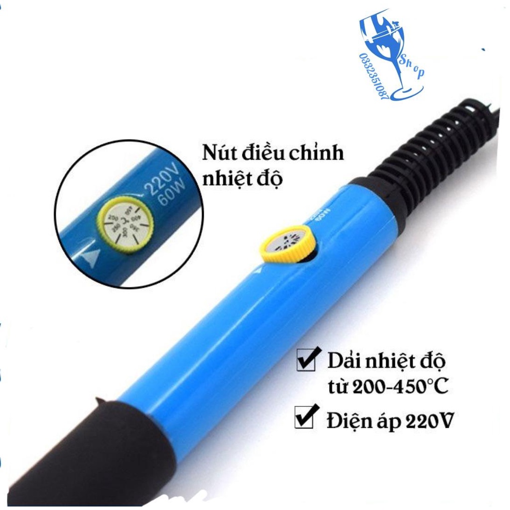 Mỏ hàn thiếc màu xanh điều chỉnh nhiệt độ tq936 60W + nhựa thông + thiếc hàn + 5 mũi hàn + hút thiếc + kìm cắt và giá đỡ