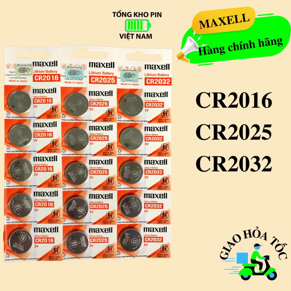 Pin cúc áo CR2016 - CR2025 - CR2032 Maxell Lithium 3V - Made in Japan - Hàng chính hãng [ Vỉ 5 viên]