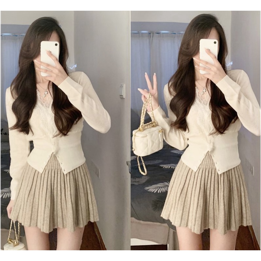 Mới Chân Váy Len Dệt Kim ngắn Xếp Ly Thời Trang Cho Nữ