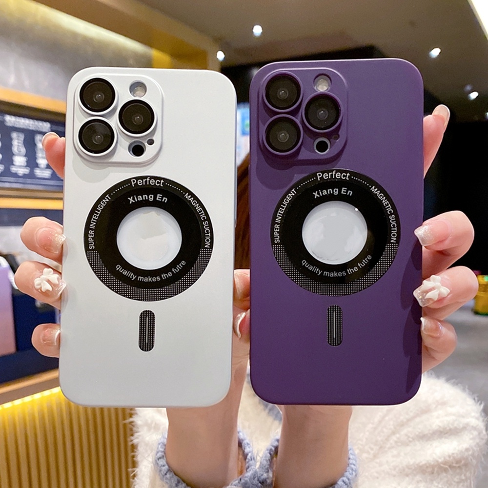 Ốp Điện Thoại PC Cứng Màu Trơn Tích Hợp Kính Cường Lực Từ Tính Sang Trọng Cho iPhone 14 12 11 13 Pro Max 14 Plus