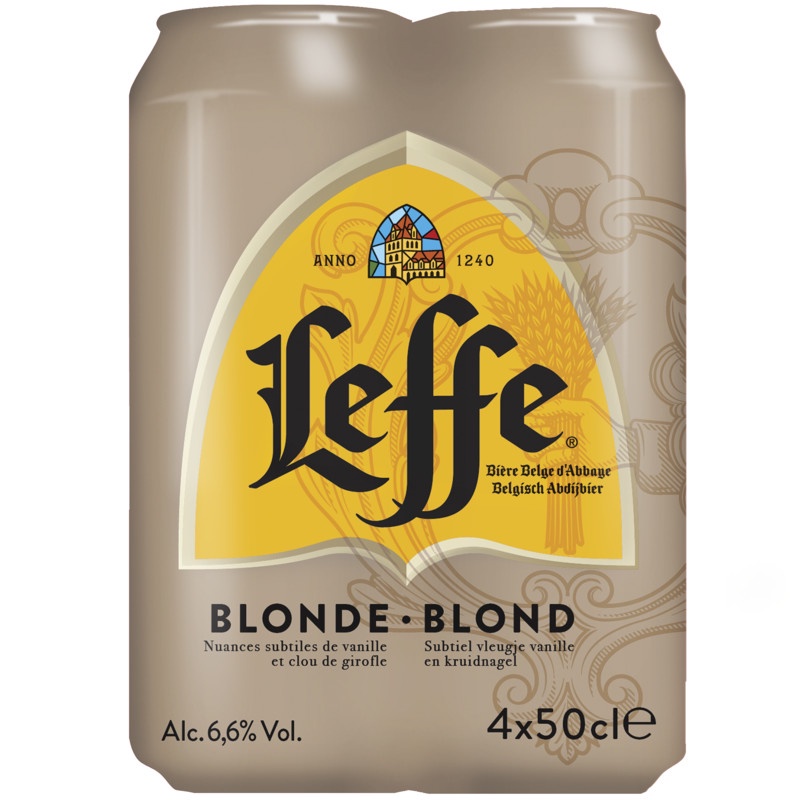 Bia Leffe Vàng - Leffe Blonde - nhập khẩu Bỉ - lốc 4 lon 500ml
