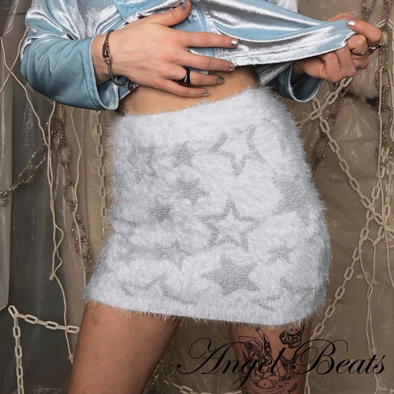 [Angel Beats] Chân Váy Len Dệt Kim Phối Tua Rua In Hình Ngôi Sao Phong Cách Âu Mỹ Ngọt Ngào Thời Trang Thu Đông Y2K