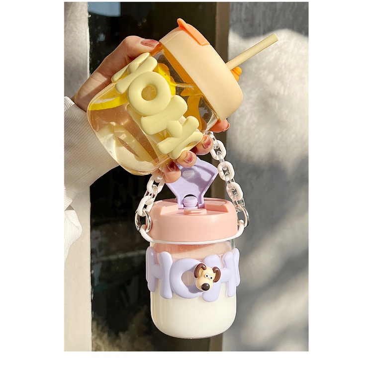 Cốc Thủy Tinh Chịu Nhiệt Cao Có Nắp Đậy Và Ống Hút Dành Cho Nữ