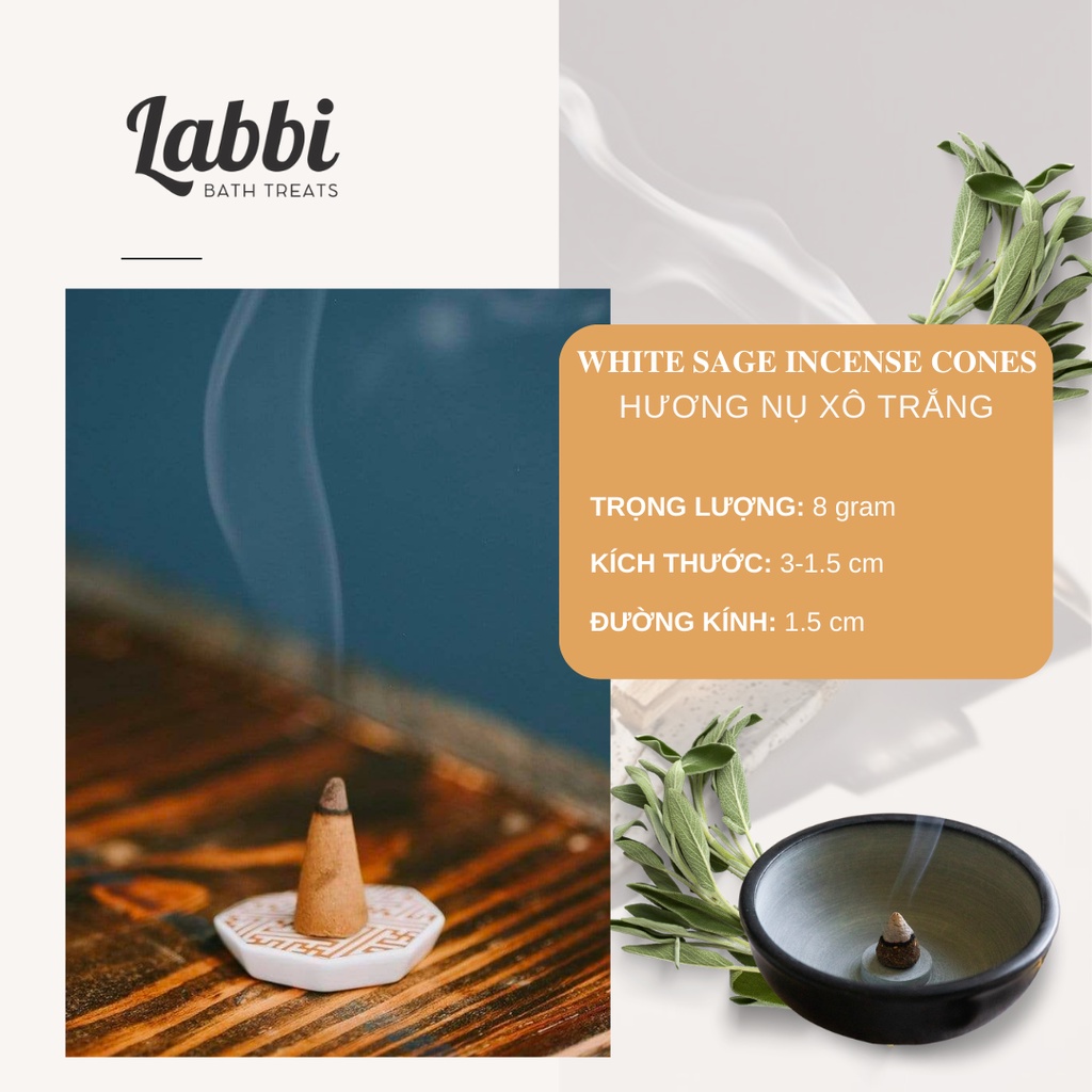 [Labbi] Hương nụ gỗ trắc xanh &amp; xô trắng (Palo santo &amp; white sage incense cones) Đổi mới, an lành