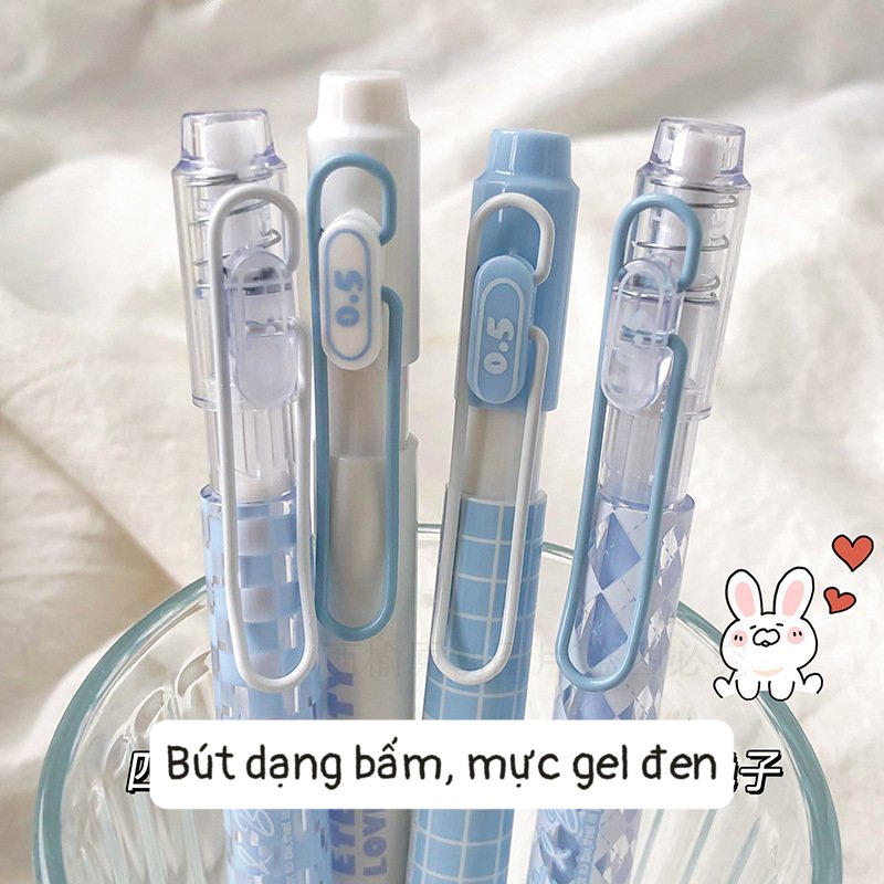 Bút Gel Bấm Mura White Blue M8152 Vỏ Xanh Thiết Kế Đơn Giản Mực Đen, Ngòi 0.5mm